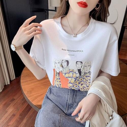2021 Korean print Summer Fashion T Shirt Women Tops Loose Short sleeve Women Tshirt Tops white women clothes y2k top