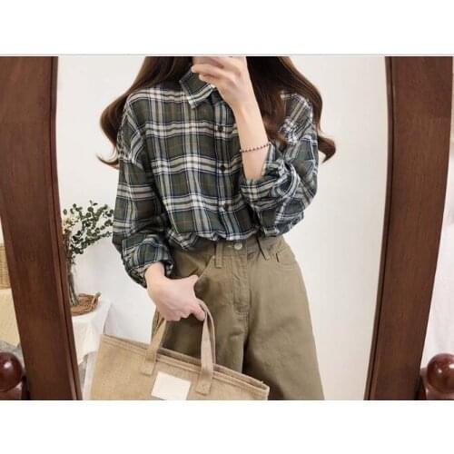 New spring plaid Vintage Shirt female Oversize Tops Women Long sleeve Girls Blouse Plus Size Autumn Women Blouses femme Blusas
