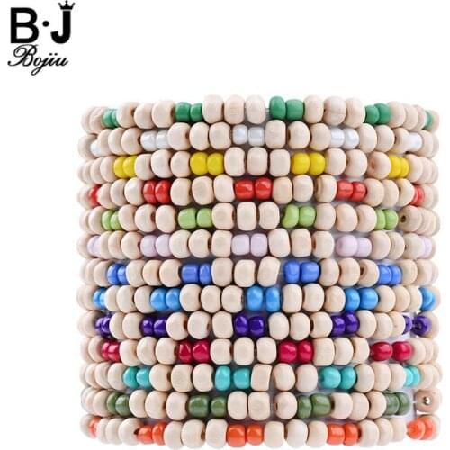BOJIU Multicolor Tiny Wood Acrylic Bead Bracelet For Women Red Yellow Orange Blue Green Pink Beads Bracelets Femme Jewelry BC228