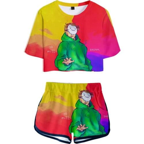 New Arrival 3D Dreamwastaken Women Two Piece Suits Popular Short Sleeve Navel T-shirts+Shorts Girls Casual Summer Sets