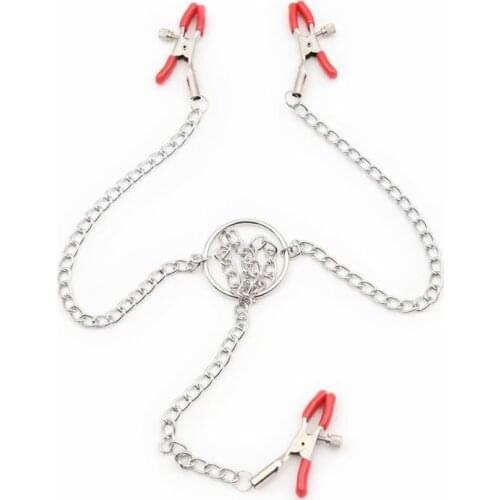 Woman Sexy Adjustable Long Three Chain Nipple Clamp Black Breast Bdsm Small Bell Adult Fetish Flirting Sex Toys For Couples