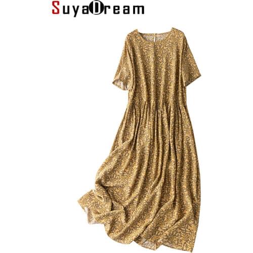 SuyaDream Woman Maxi Dress 100%Silk Crepe A line O neck Floral Dresses 2021 Spring Summer Long Dresses