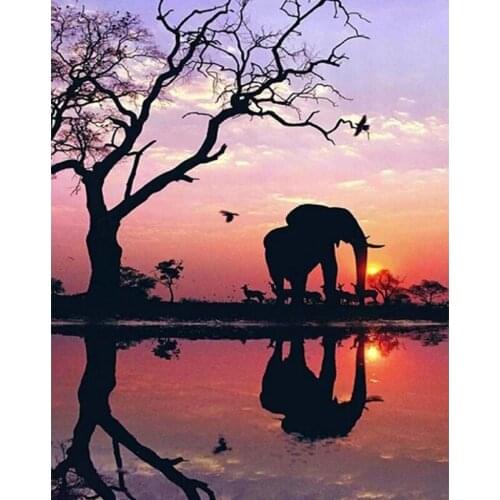 Animal 5D DIY Diamond Painting Elephant Full Square Dusk Embroidery Animals Mosaic Rhinestone Pictures Home Decor Art