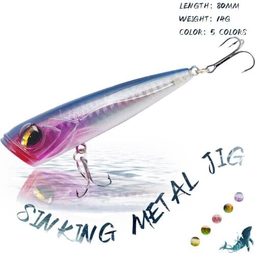 1PCS Popper Fishing Lure Baits 80MM 14G Floating Hard Bait Top Water Wobblers Artificial Bait For Pike Fishing Double Hooks