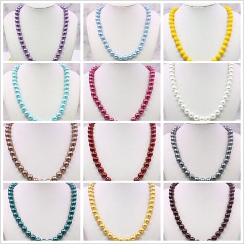 14 Color Cute/Romantic 10mm Artificial Shell Pearl Round Beads Necklace Choker for Womens Jewelry Rope Chain Strand 18inch Y939