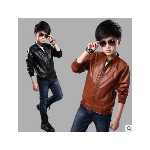 2017 Hot! New Fashion Spring autumn Childrens clothing British wind scoop Popular boy zipper faux leather jacket Coat Outwear