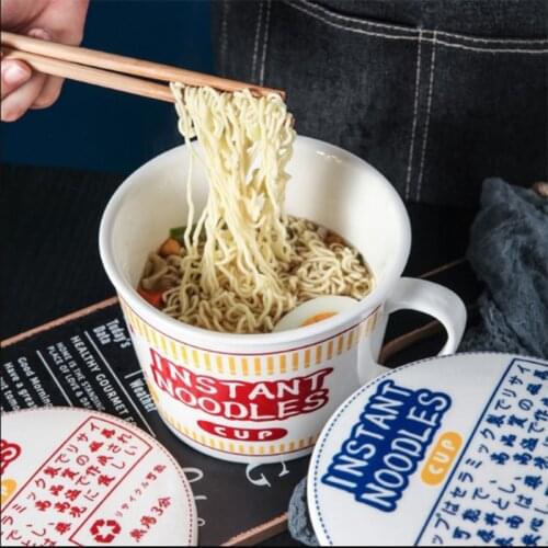 2021 Ins Style Creative Instant Noodle Ceramic Cup Bowl With Cover Bento Box Student lunch box Instant Noodle Bowl Soup Bowl