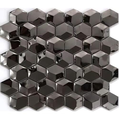 3D black stainless steel hexagonal metal kitchen mosaic tile for home decoration