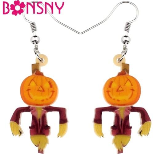 Bonsny Acrylic Halloween Anime Pumpkin Man Earrings Drop Dangle Big Long Fashion Festival Jewelry For Women Girls Teens Charms