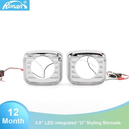 RONAN "U" shape Car Styling 3.0" Bi-Angel Eyes 70MM LED lamp beads shell Shrouds Masks of Angel Eyes White Blue Red shift color