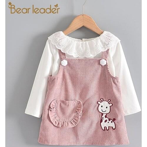 Bear Leader Toddler Baby Cartoon Cute Dresses 2021 New Kids Girls Casual Suspender Dress Autumn Sweet Clothes Newborn Outfits