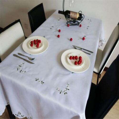 Free Shipping Pastoral Style Rectangle Polyester Tablecloth Cover Coffee Dining Oil Proof Outdoor Quality Hollow Embroidery