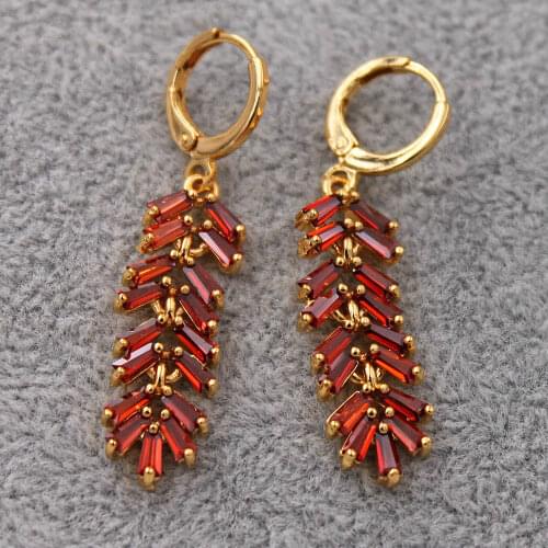Bohemian red zircon Earrings for Womens earrings dangle Drop Gold plated Earrings Jewelry for Wedding Gift accessories