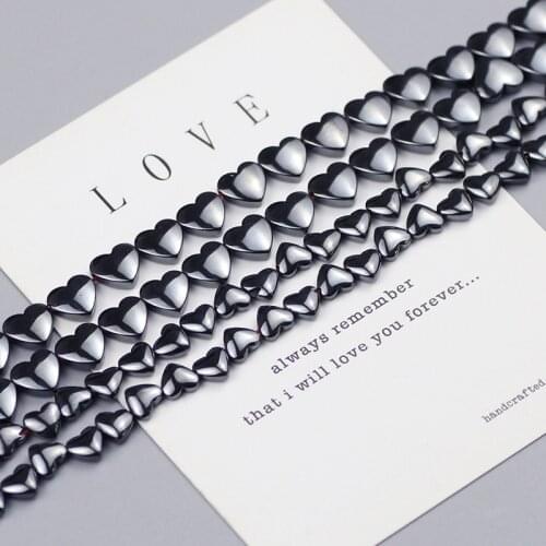 WLYeeS Horizontal hole Love heart shape Natural Black Hematite Stone bead 6mm 8mm Pendant Loose bead for Jewelry Bracelet Making