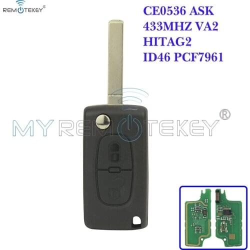 CE0536 VA2 key blade no groove Flip remote key 2 Button 434mhz for Peugeot Citroen PCF7961 remtekey