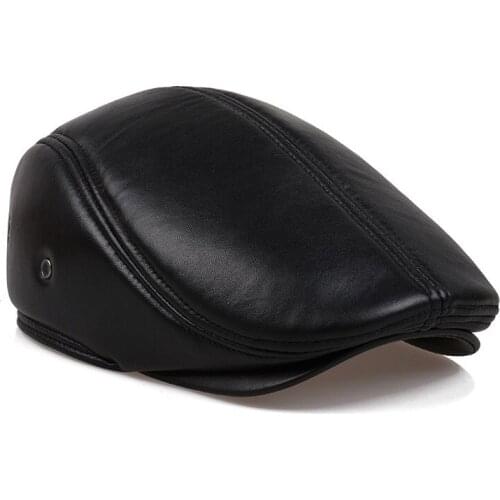 Drop shipping 2019 new Sheep skin leather cap men women fashion beret bone high quality Genuine leather casual Visors hat