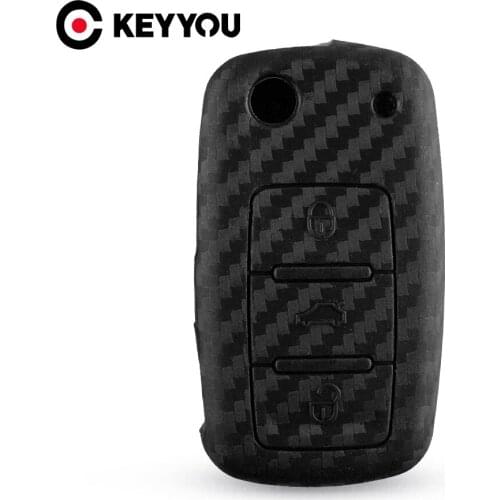 KEYYOU For VW Golf Jetta For Skoda Yeti Superb Rapid Octavia For SEAT Leon Ibiza Carbon Fiber Silicone Car Key Cover Case