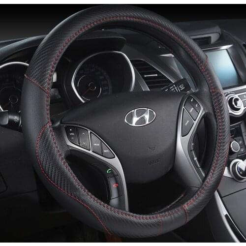 KKYSYELVA Car Sport Steering Wheel Cover Leather Auto Steering Covers Universal 38CM/15'' wheel covers Car Inter Accessories