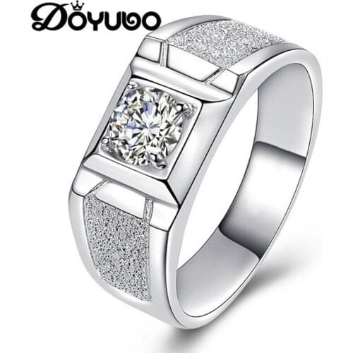 DOYUBO Adjustable Men 925 Sterling Silver Rings High Quality Frosted Grain Finger Ring Engrave Name & Date Logo Male Ring VB375