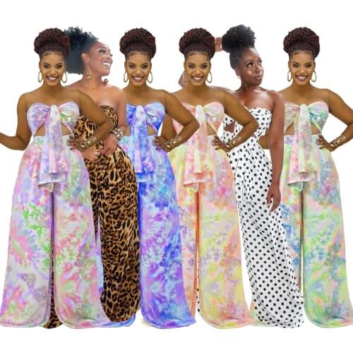 Echoine Colorful Tie Dye Print Strapless Crop Top Wide Leg Pants Set Two Piece Set Elegant Sexy Beach Pants Set Outfits Summer