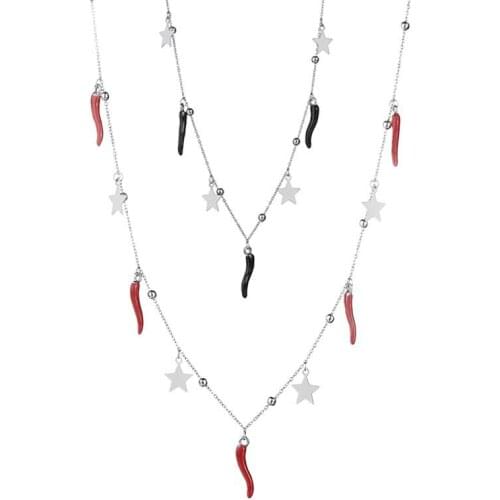 Korean Style Stainless Steel Red Black Chili Pepper Pendant Necklace Ladies Charm Chain Cute Star Choker Best Friend Jewelry