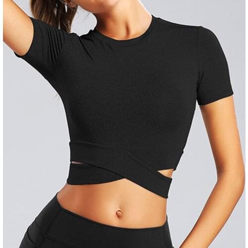 Aiithuug Crop Tops for Women Tank Top with Built In Bra Short Sleeves Tummy Open Front Cut Athletic Yoga ShirtWomen Crop Tops