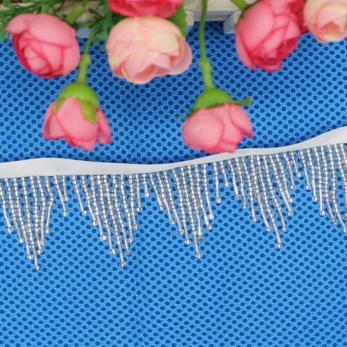 YACKALASI Glass Beaded Fringe Tassel Lace Latin Dress Trimming Dance Dress Macrame Sewing Trims 5.8CM Long Offwhite