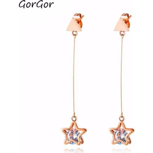 GorGor jewelry hot sale exquisite Star earrings women elegant dress ladies personality temperament stainless steel TE583