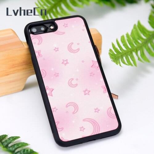 LvheCn Silicone Rubber Phone Case Cover for iPhone 6 6S 7 8 Plus X XS XR 11 12 Mini Pro Max Pink Moon And Star
