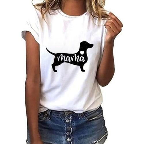 Fashion Tops T Shirt Short Sleeve O-neck T Shirt Simple Tee Casual Tshirt Ladies Black Dog Cartoon T Shirt Women Summer T-shirt