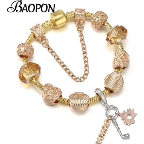 Fashion Shell & Heart Beads Charm Bracelet With Gold Color Snake Chain Bracelet Bangle For Women Pulseras Jewelry Dropshipping