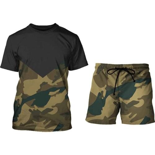 Summer 2021 Mens Camouflage Short Sleeve Shorts Two Piece Sport Suit for Leisure Fitness Casual Shorts Suit Male