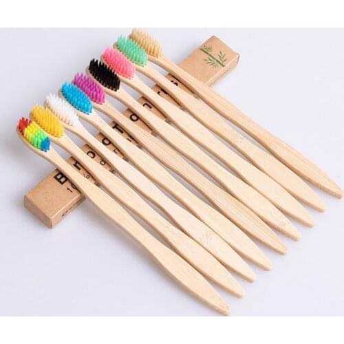 20PCS Biodegradable Eco-Friendly Natural Bamboo Toothbrushes Set with Wave Handle for Men Women Teeth Care Tools Random Colors