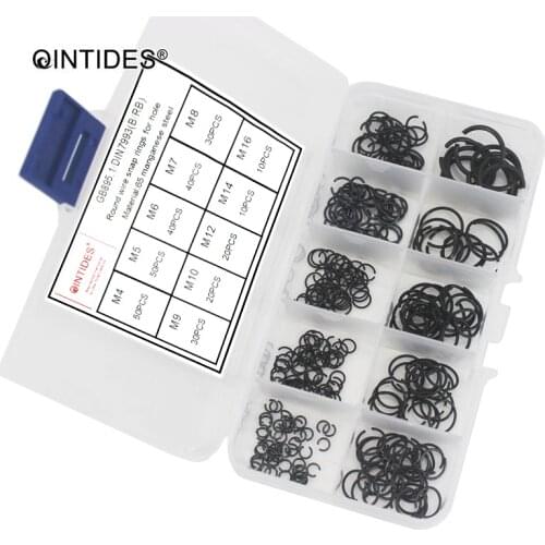 QINTIDES 300 Pieces M4 - M16 Mix Round Wire Snap Rings For Hole Assorted Kit 65 Manganese Steel Circlips M8 M9 M10 M11 M12 M14