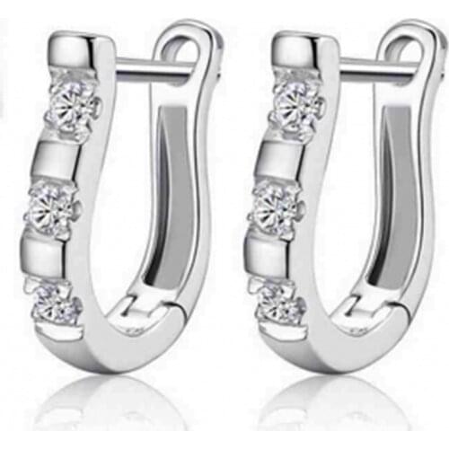 New Fashion Silver Plated Stud Earrings Jewelry Luxury Rhinestone "U"Design Ear Buckle U Shape Zircon Earrings Bijoux Gift