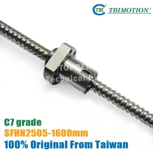 New Taiwan TBI 2505 ball screw 1600mm with C7 SFS2505 Ball nut 5mm lead for linear CNC kit SFNH2505