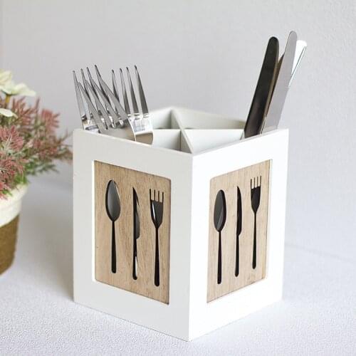 Cutlery Organizer 4 Compartment Utensil Holder Knife Fork Spoon Holder Box Wooden Cutlery Storage Box Kitchen Tableware Storage