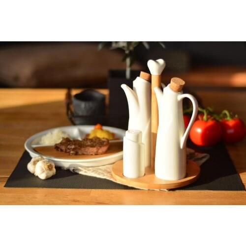 Perdio 5 Pcs Kitchen Cruet Set | Porcelain and Bamboo | Home-Set Kitchen | Made in Turkey | free Shipping