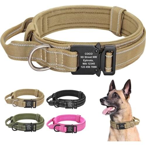 Personalized Military Tactical Dog Collar Durable Nylon Pet Training Collars Free Engraving With Handle Strong For Large Dogs