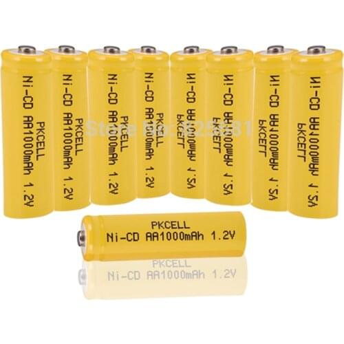 PKCELL 8PCS 1.2V aa 1000mah Rechargeable NICD Battery Button Top For LED Emergency Lamp Electric Tooth Brushes Solar Lawn Lamp