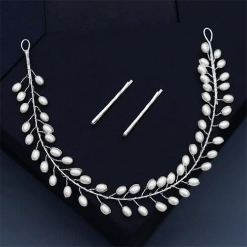 Simple bridal headdress handmade pearls tiaras hairbands for women bride wedding hair jewelry head chains accessories