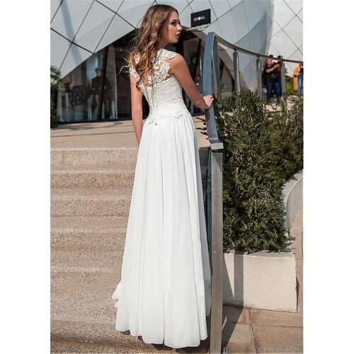 Beach Chiffon Wedding Dresses Pleats Short Cap Sleeves Lace Up Country Style Corset Back Beaded Waist Elegant Bridal Gowns Boho