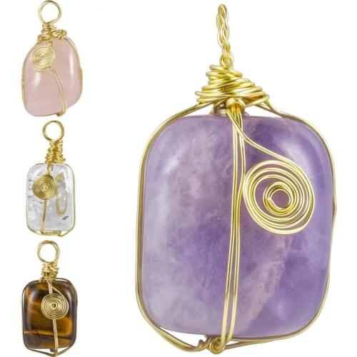 SUNYIK Natural Irregular Gem stone Healing Crystal Pendant for Necklace ,Handmade Wire Wrapped Reiki Symbol Pendant for Unisex
