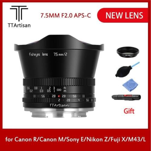 TTArtisan 7.5mm F2.0 APS-C Fisheye Lens Manual Focus For SONY E FUJI X Canon M Nikon Z Leica L Black