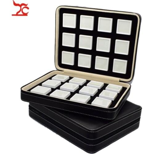 High-End Black Leatherette Gemstone Storage Box Diamond Travel Case Jewelry Holder with Gem Box Protable