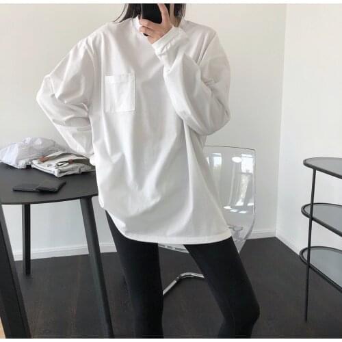 2020 Harajuku Summer White O-Neck Long Sleeve Cotton T Shirts Tops For Women Blusa