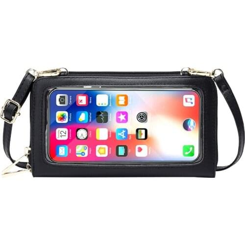 Ladies High Quality Fashion Simple Solid Color RFID Anti-Theft Swipe Touch Screen Mobile Phone Bag Large Capacity Messenger Bag