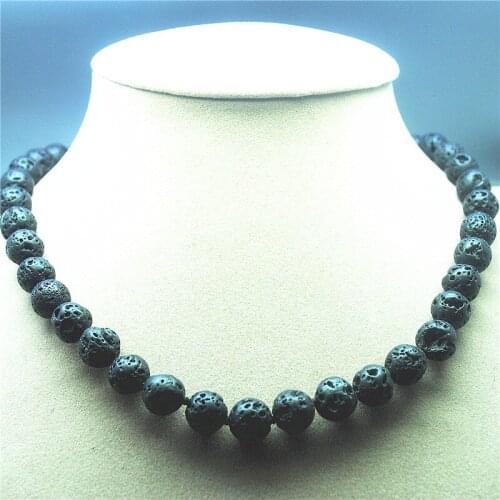 3PCS Women Chorker Necklace Black Lava Stone Beads Size 10MM 45CM Length Round Ball Shape Good For Your Wearring Free Shipping