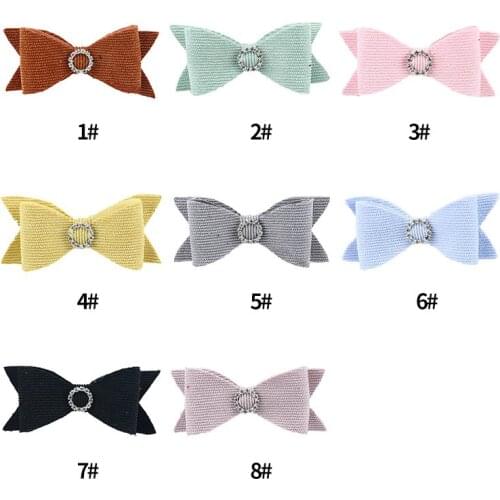 30 pcs/lot , 10 cm Double bow knot hair clip knitted childrens with rhinestone winter new style with clip