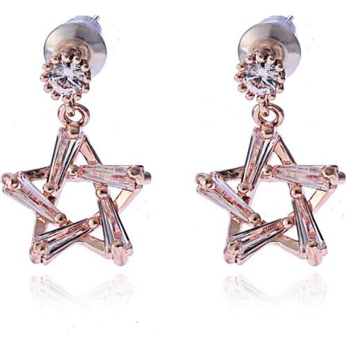 Anti allergy Pentagonal star stud earrings AAA cubic zircon star shape ear clips Jewelry wholesale rose gold color